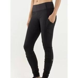 Lululemon Speed Tight Ruched Leggings Side Pockets Women's Black Size 6